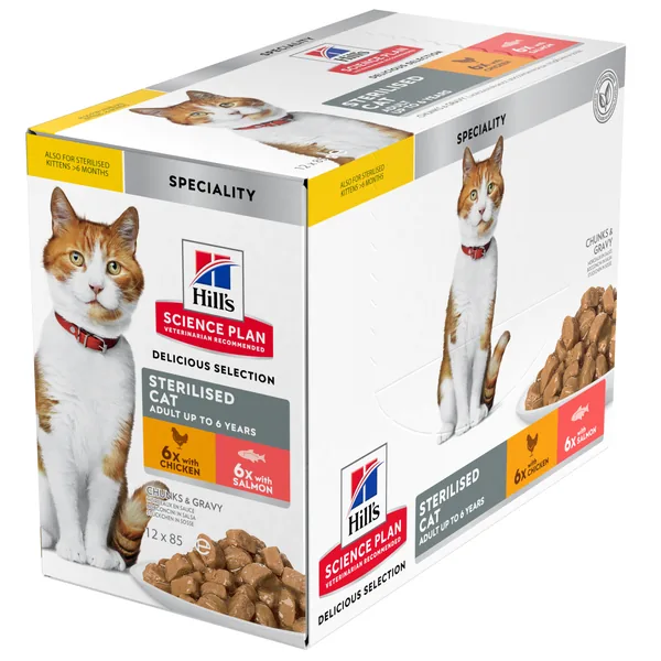 Hill's Science Plan Adult Sterlised Pollo y Salmon (Multipack bolsitas) sobres para gato 12 x 85 g