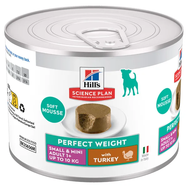 Hill's Science Plan Canine Adulto Mousse Small & Mini Perfect Weight Pavo Lata Humeda Perros 12 x 200 g