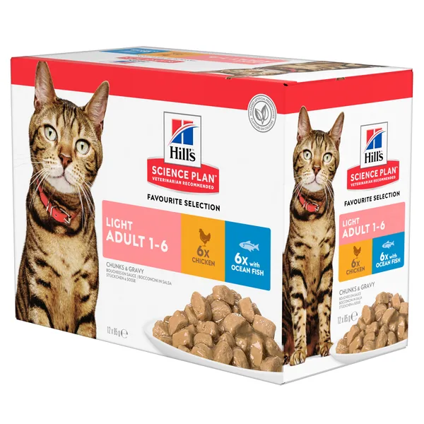 Hill's Science Plan Feline Adult Light Pollo y Pescado Azul Multipack bolsitas sobres para gato 12 x 85 g