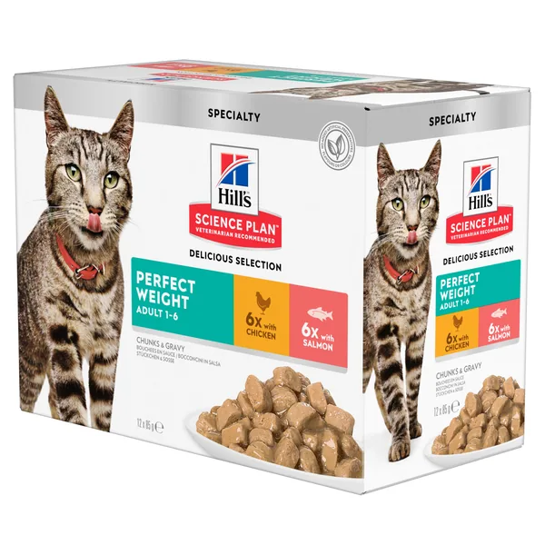 Hill's Science Plan Feline Adult Perfect Weight Pollo & Salmón Multipack bolsitas sobres para gato 12 x 85 g