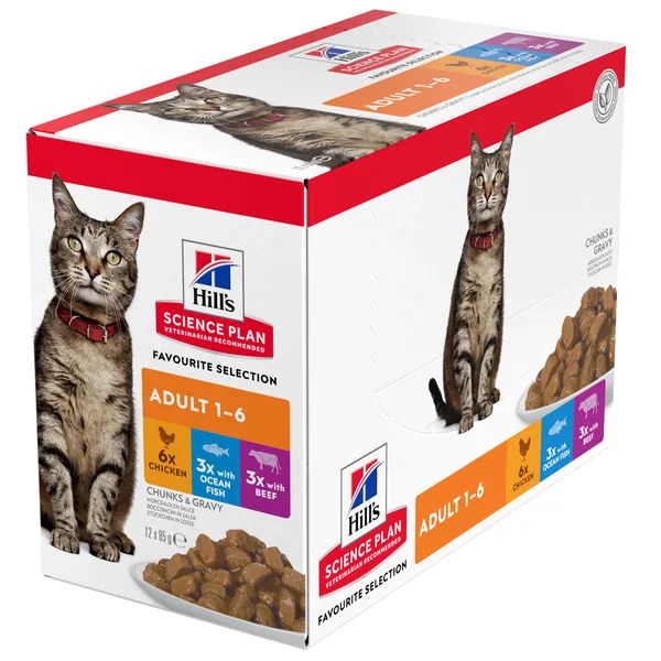 Hill's Science Plan Feline Adult Pollo, Pescado Azul y Vacuno Multipack bolsitas sobres para gato 12 x 85 g