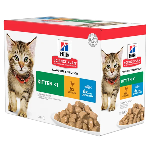Hill's Science Plan Feline Kitten Pollo y Pescado Azul Multipack bolsitas sobres para gato 12 x 85 g