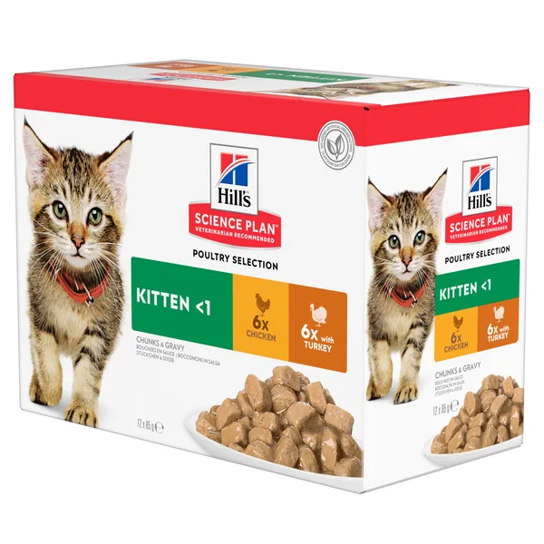 Hill's Science Plan Kitten Pollo y Pavo Multipack bolsitas sobres para gato 12 x 85g