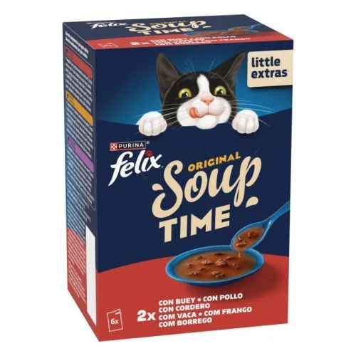 Purina Felix Soup Time Original con Buey, Pollo y Cordero 48 g