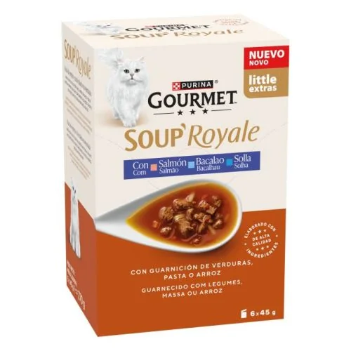 Purina Gourmet Soup Royale con Salmón, Bacalo y Solla 45 g