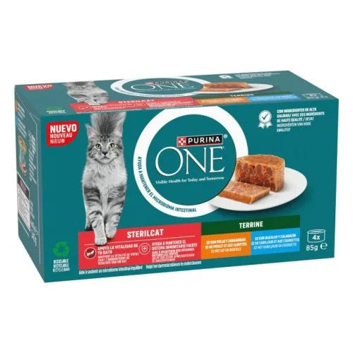 Purina One Esterilizado gato Terrine con Pollo y Zanahorias 4x 85 g