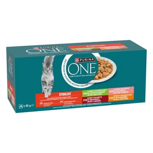 Purina One Sterilcat mini filetes en salsa con Salmón y Zanahorias (40x ) 85 g