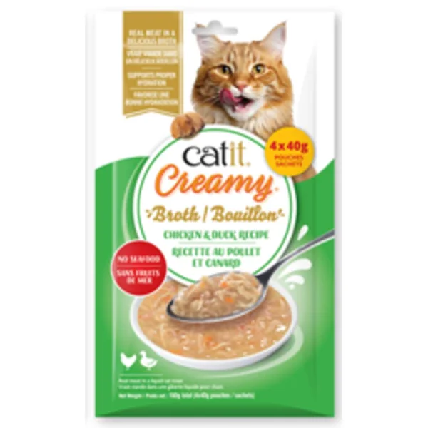 Catit Creamy Broth Pollo y Pato, 4x40g