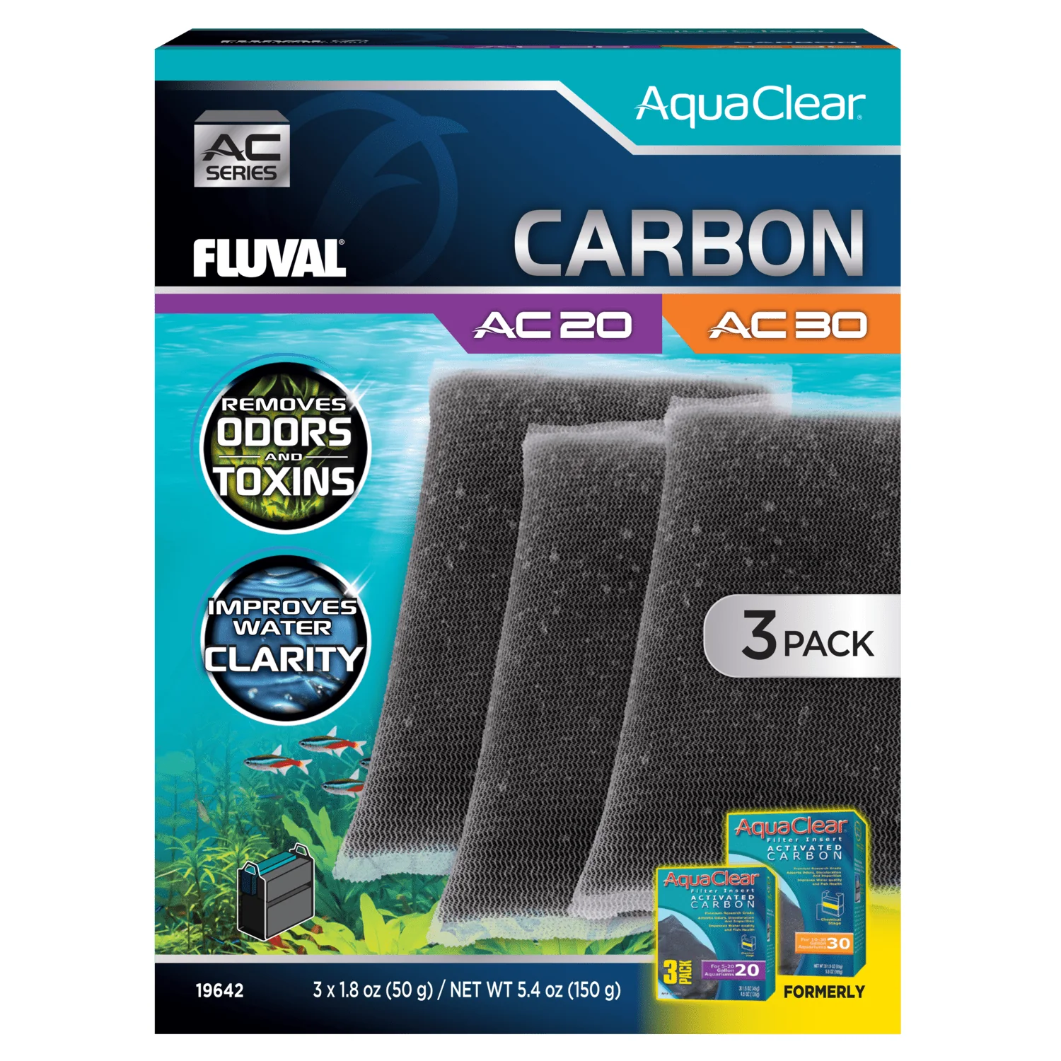 Pack ahorro carbón para filtro AquaClear Fluval AC - Pack de 3