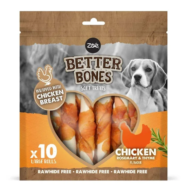 Rolls grandes envueltos en pollo para perros Zoë Better Bones